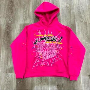 Bright Pink Spider Web Graphic Hoodie - Size M